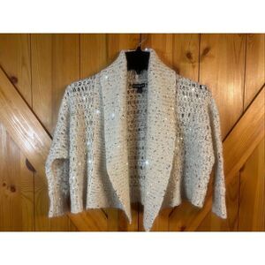 Express Women's Cream Ivory 3/4 Sleeve Open Front Knit Cardigan Size Medium (588